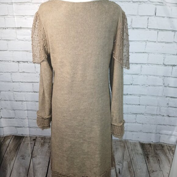 PRETTY ANGEL SWEATER DRESS, LACY, ASYMETRICAL DETAILS, TAN,BOHO, SIZE LARGE - Picture 4 of 5